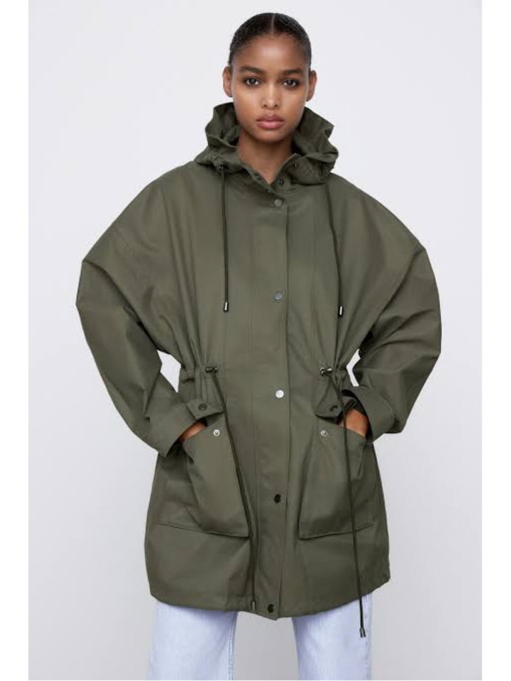 ZARA Long Hooded Parka in Dark Khaki Women’s Size L